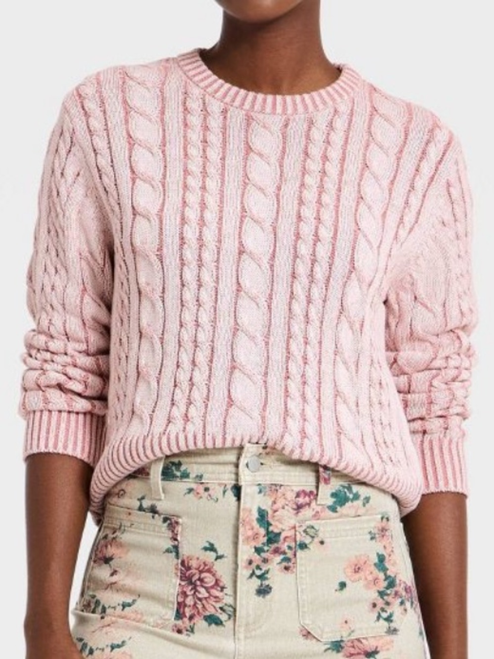 Western Long-Sleeve Cable Crewneck Pullover Sweater